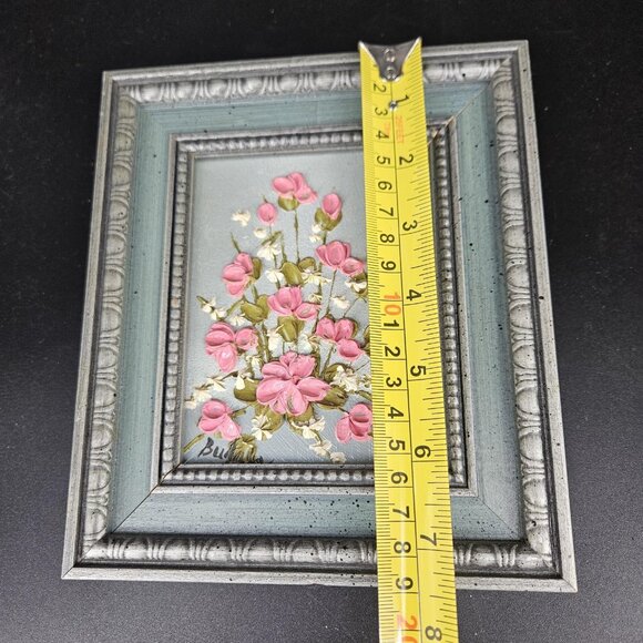 Vintage Budnik Floral Oil Painting Pink Flowers Original Signed Framed Art 7x8in - Picture 9 of 11